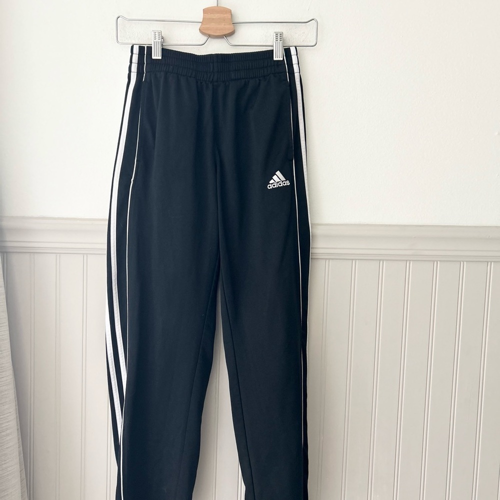 Adidas Kids Boys size 10/12 Black Joggers with White Stripes Track Pants